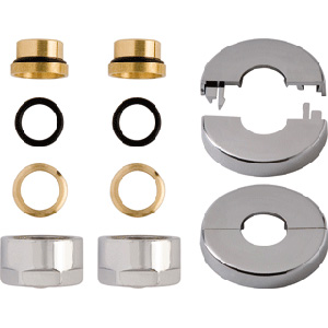 Aansl.set 15mm tbv koper CV buis + chr.rozetten algemeen