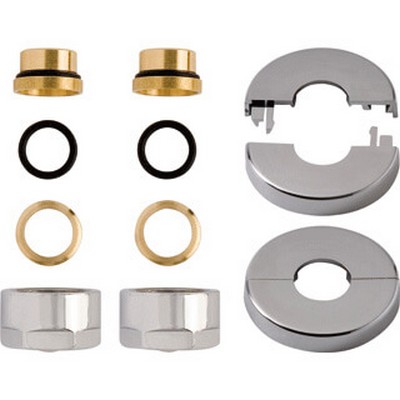 MINIMAL aansl.set 15mm tbv koper CV buis + chroom rozetten